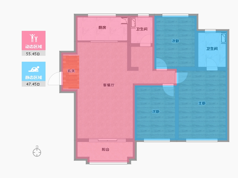 天津-天津市-中冶德贤华府-90.69-户型库-动静分区