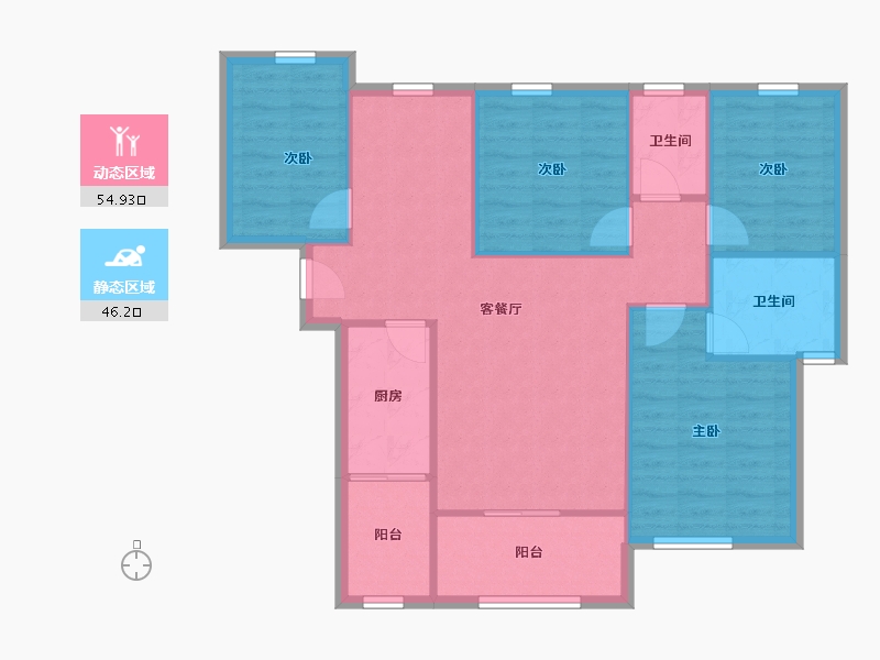 陕西省-西安市-振业泊公馆-91.91-户型库-动静分区