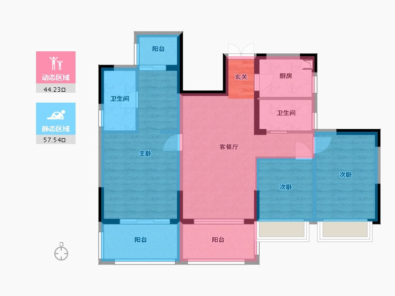 海南省-三亚市-兆南椰林壹号-90.67-户型库-动静分区