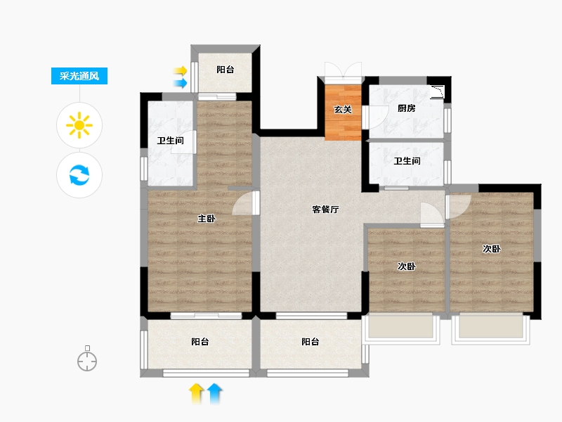 海南省-三亚市-兆南椰林壹号-90.67-户型库-采光通风