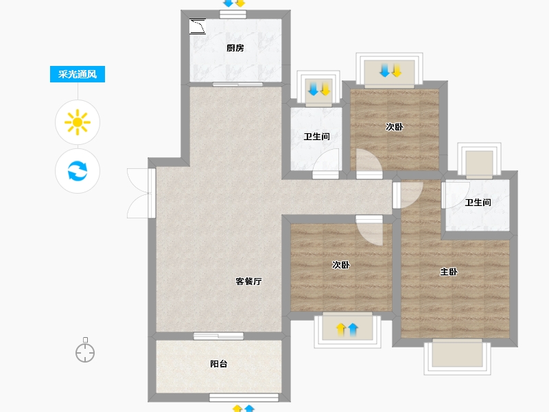 湖南省-永州市-岳麓青城·万达广场-74.00-户型库-采光通风