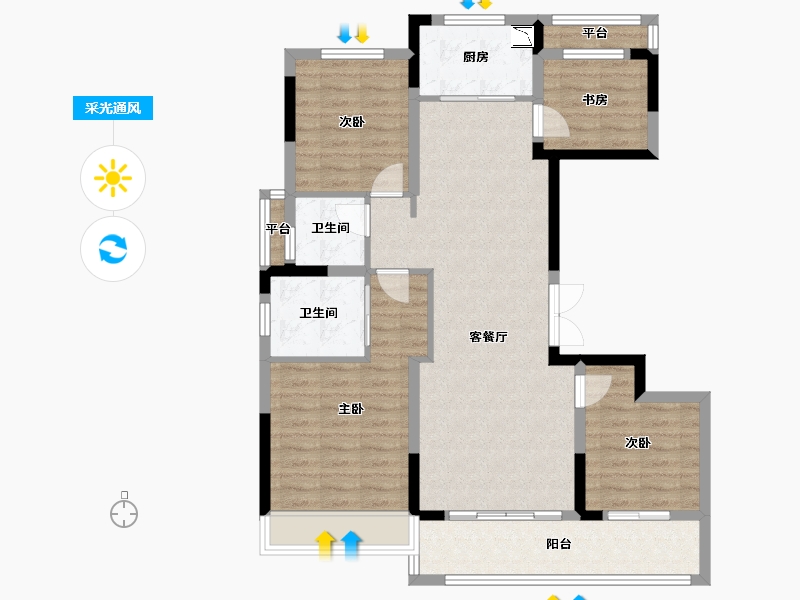 浙江省-温州市-楠盛国宾府-98.23-户型库-采光通风