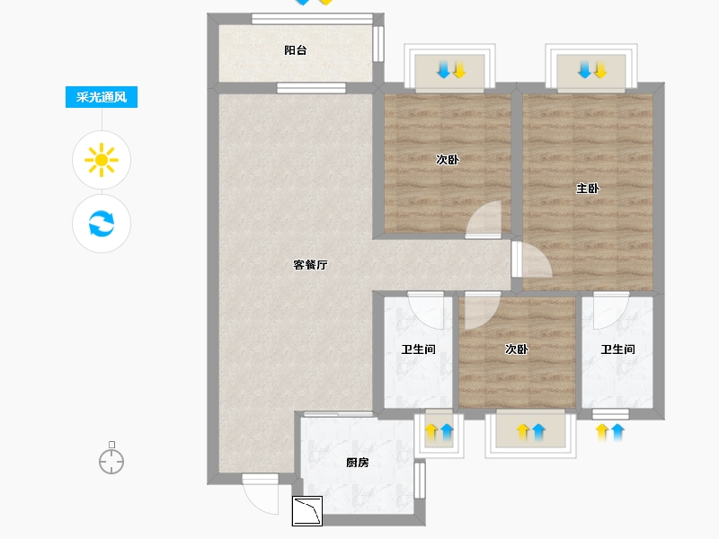 湖北省-武汉市-建发金茂玺悦-73.83-户型库-采光通风