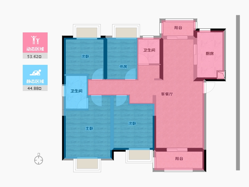 湖北省-武汉市-世茂云锦瑰海园-86.85-户型库-动静分区