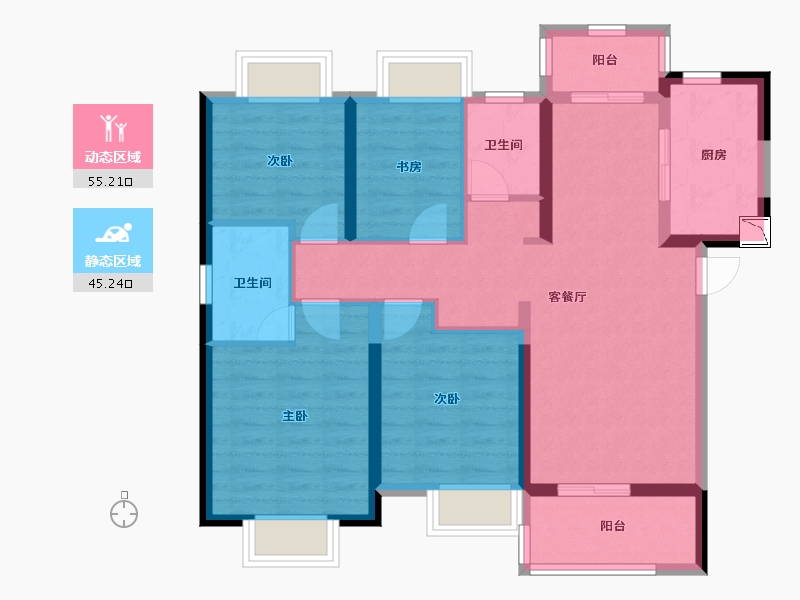 湖北省-武汉市-世茂云锦瑰海园-88.78-户型库-动静分区