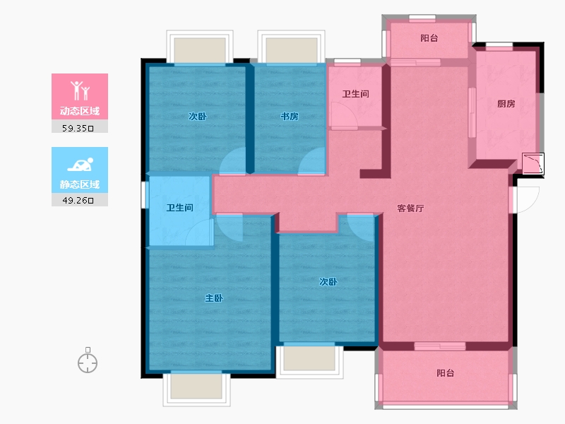 湖北省-武汉市-世茂云锦瑰海园-96.15-户型库-动静分区