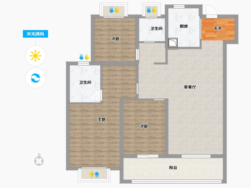 湖北省-武汉市-绿城金地凤起听澜-113.59-户型库-采光通风