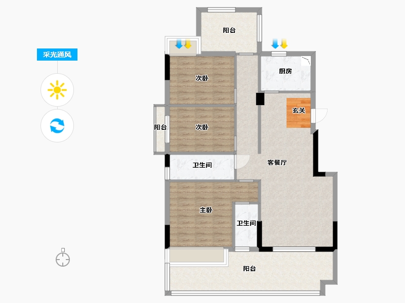 海南省-三亚市-海棠湾8号温泉公馆-108.03-户型库-采光通风