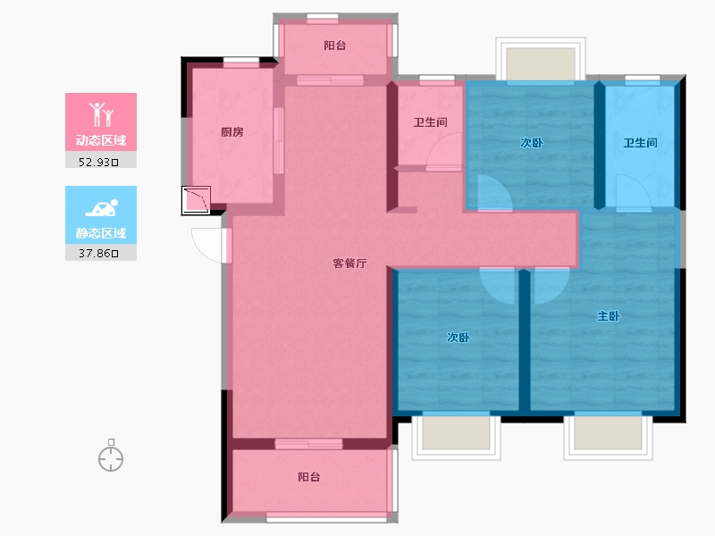 湖北省-武汉市-世茂云锦瑰海园-80.16-户型库-动静分区