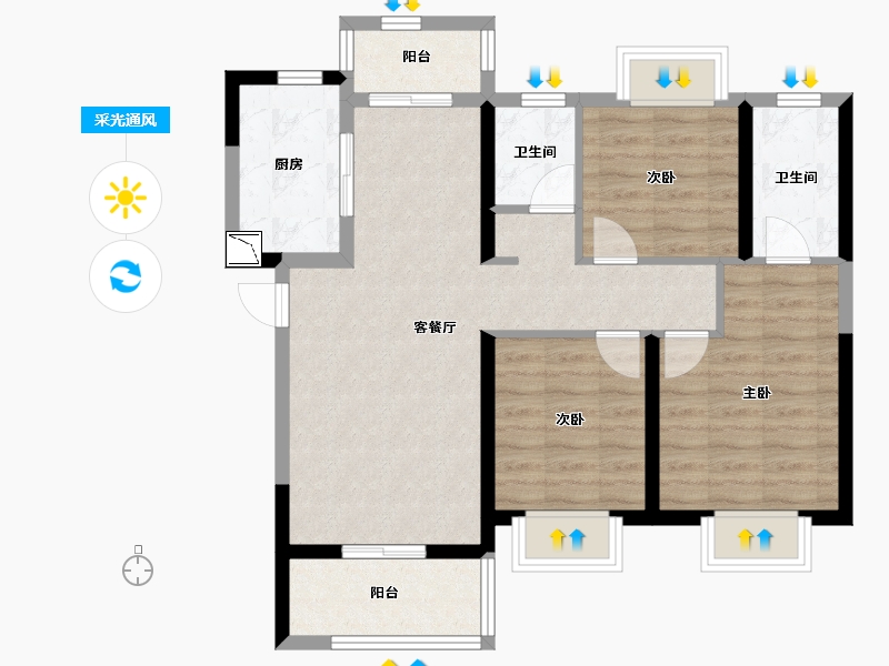 湖北省-武汉市-世茂云锦瑰海园-80.16-户型库-采光通风