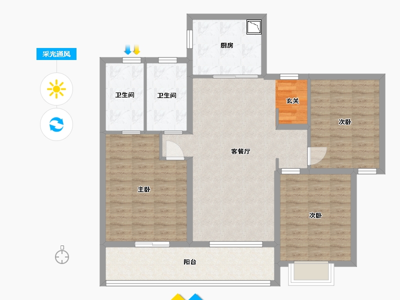 湖北省-武汉市-绿城金地凤起听澜-103.20-户型库-采光通风