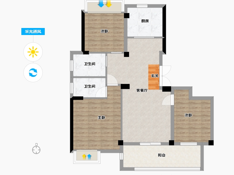 浙江省-衢州市-开化国金滨江一号-89.60-户型库-采光通风