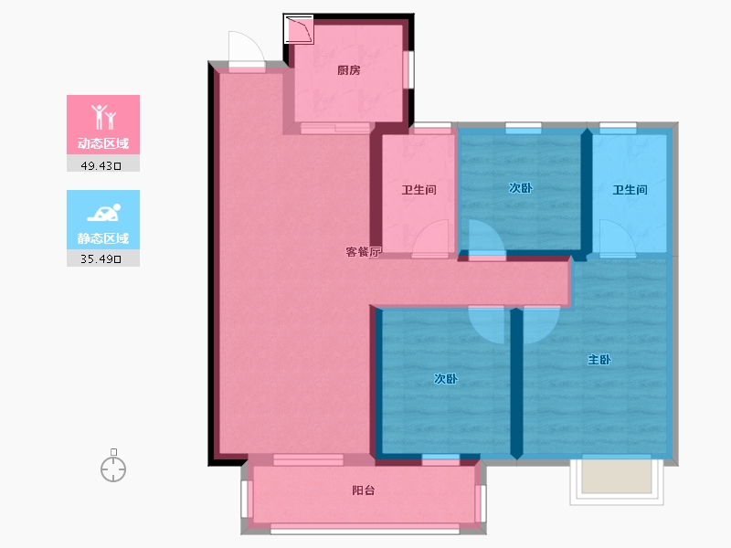 湖北省-武汉市-世茂云锦瑰海园-74.62-户型库-动静分区