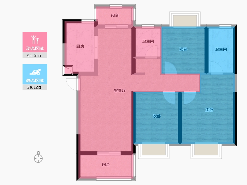 湖北省-武汉市-世茂云锦瑰海园-80.28-户型库-动静分区