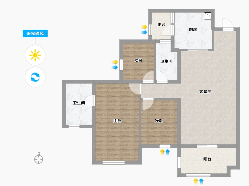 四川省-南充市-鸿通公园1988天著-90.48-户型库-采光通风