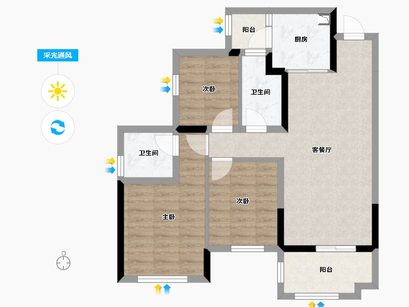 四川省-南充市-鸿通公园1988天著-73.26-户型库-采光通风