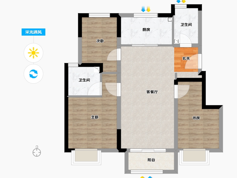 天津-天津市-蓝光芙蓉公馆-77.67-户型库-采光通风