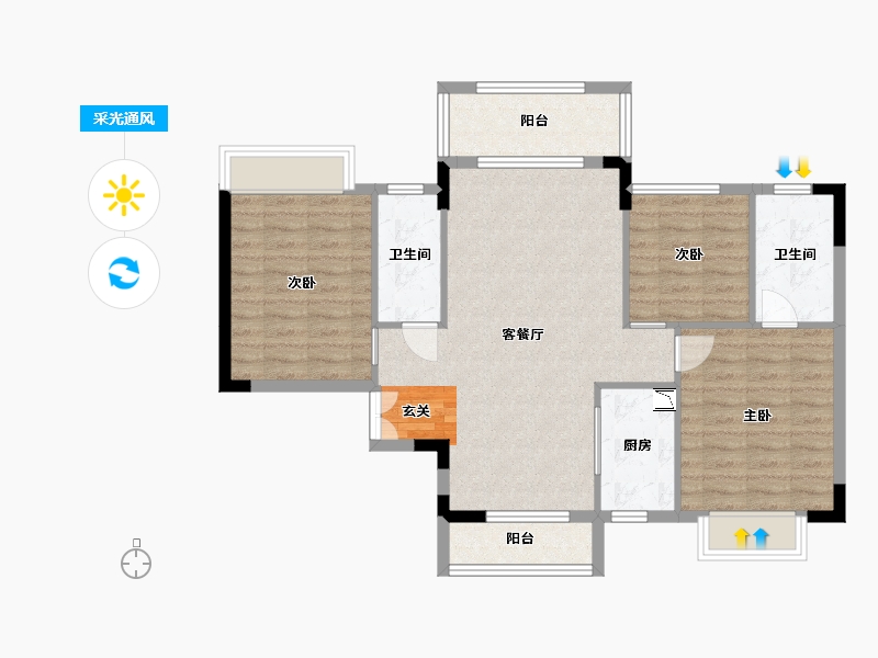 海南省-三亚市-兆南椰林壹号-89.19-户型库-采光通风