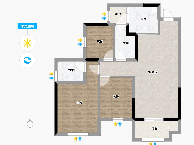 四川省-南充市-鸿通伴山半岛-72.60-户型库-采光通风