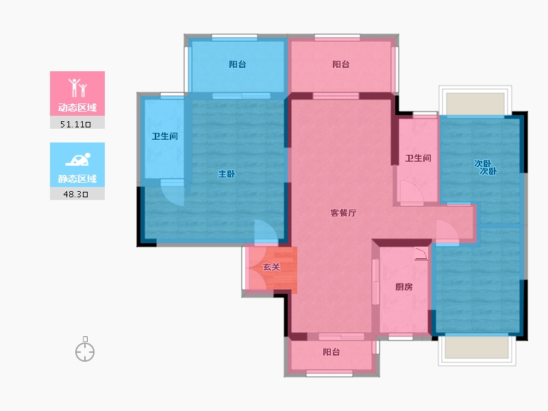 海南省-三亚市-兆南椰林壹号-87.46-户型库-动静分区