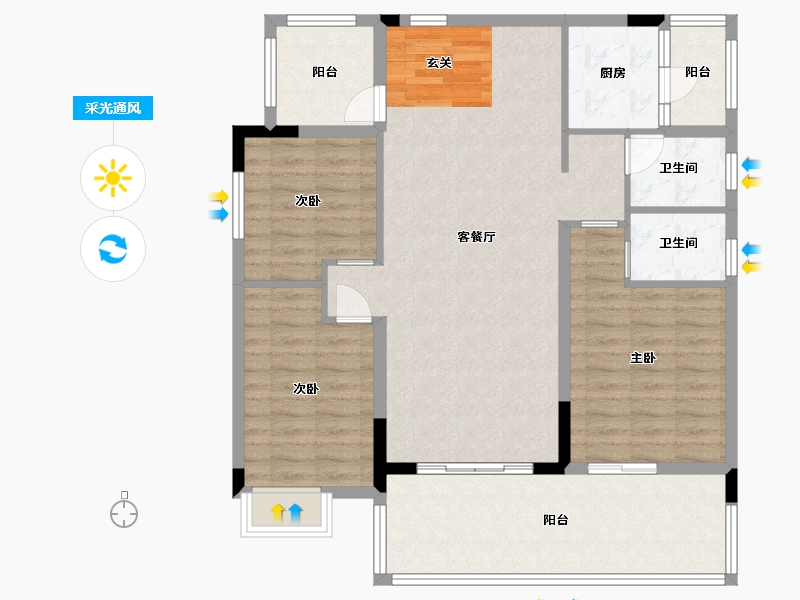 海南省-三亚市-海棠湾8号温泉公馆-109.71-户型库-采光通风