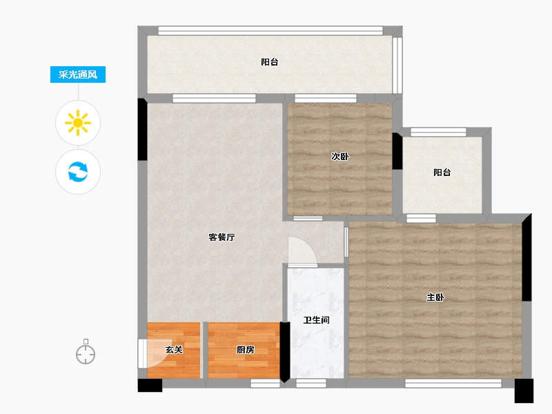 海南省-三亚市-海棠湾8号温泉公馆-76.37-户型库-采光通风