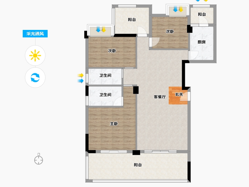 海南省-三亚市-海棠湾8号温泉公馆-118.23-户型库-采光通风