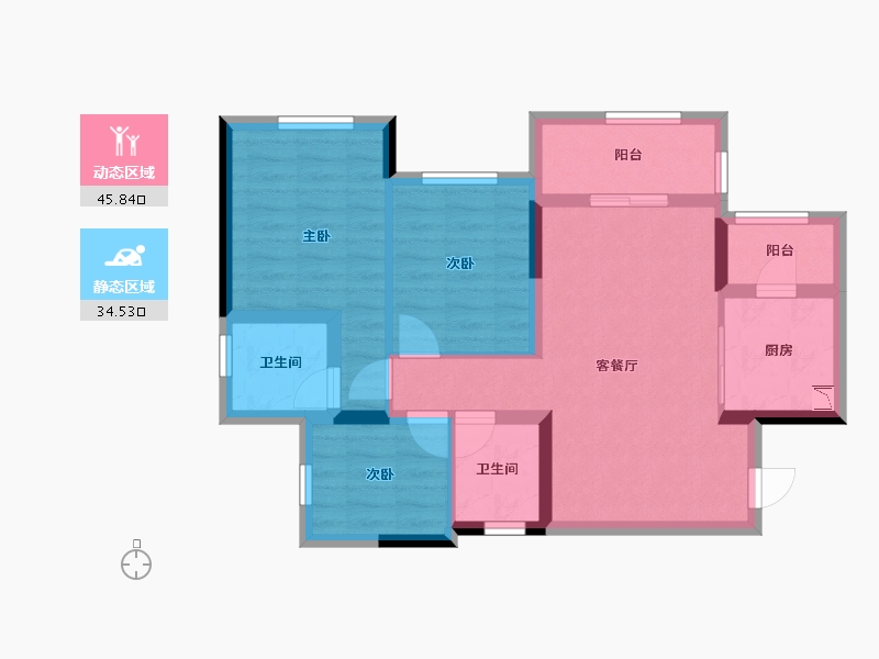 四川省-南充市-鸿通公园1988天著-70.45-户型库-动静分区