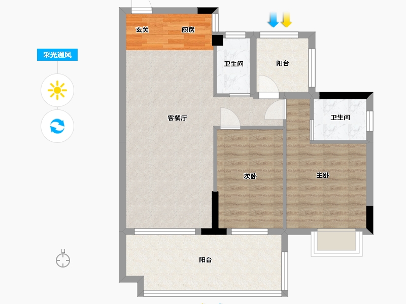 海南省-三亚市-海棠湾8号温泉公馆-77.76-户型库-采光通风