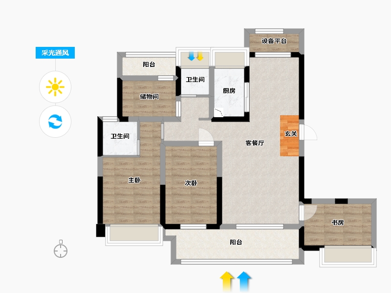 湖南省-衡阳市-恒生玫瑰庄园-95.47-户型库-采光通风