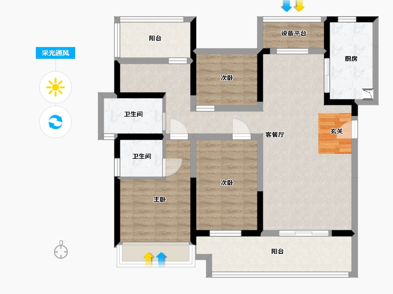 湖南省-衡阳市-恒生玫瑰庄园-95.51-户型库-采光通风