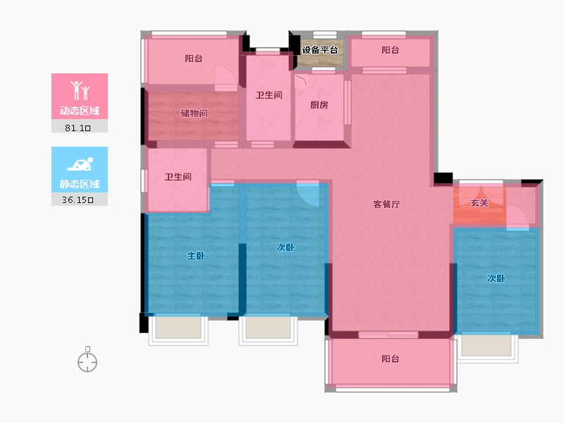 湖南省-衡阳市-恒生玫瑰庄园-104.56-户型库-动静分区