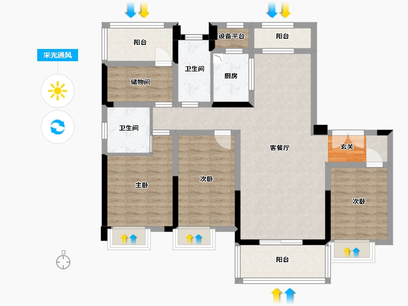 湖南省-衡阳市-恒生玫瑰庄园-104.56-户型库-采光通风