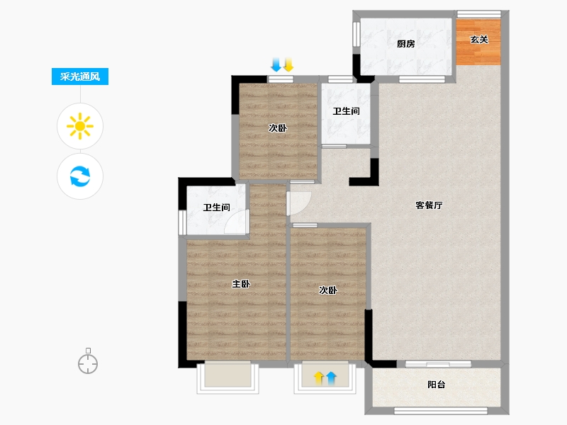 湖北省-宜昌市-长阳坤孟金园-96.95-户型库-采光通风