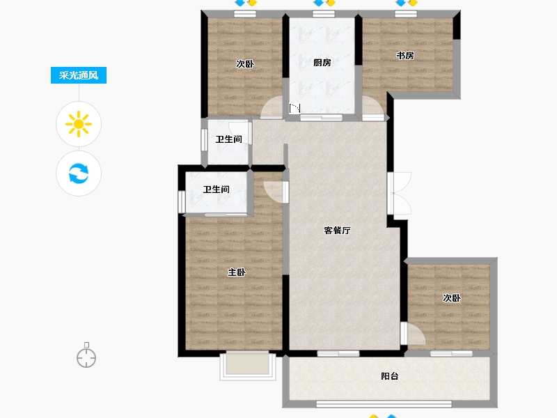 云南省-昆明市-融创恒尊・君庭云邸-105.64-户型库-采光通风