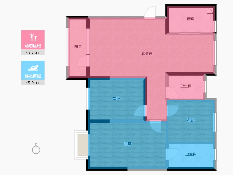 辽宁省-大连市-鑫苑藏龙首府-88.78-户型库-动静分区