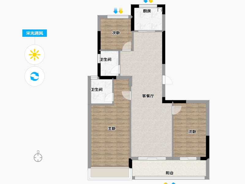 浙江省-温州市-德信大发麓湖湾-88.80-户型库-采光通风