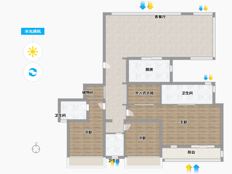 浙江省-温州市-万科翡翠心湖-136.00-户型库-采光通风