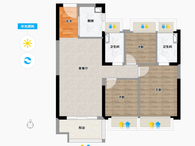 湖南省-常德市-常德碧桂园翘楚棠-69.08-户型库-采光通风