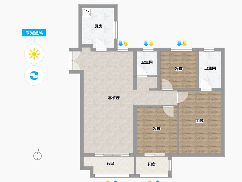 河北省-廊坊市-远洋琨庭-88.70-户型库-采光通风