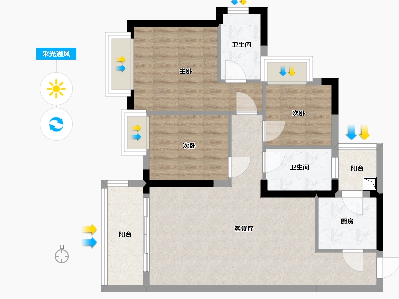 四川省-成都市-嘉裕第六洲-75.77-户型库-采光通风