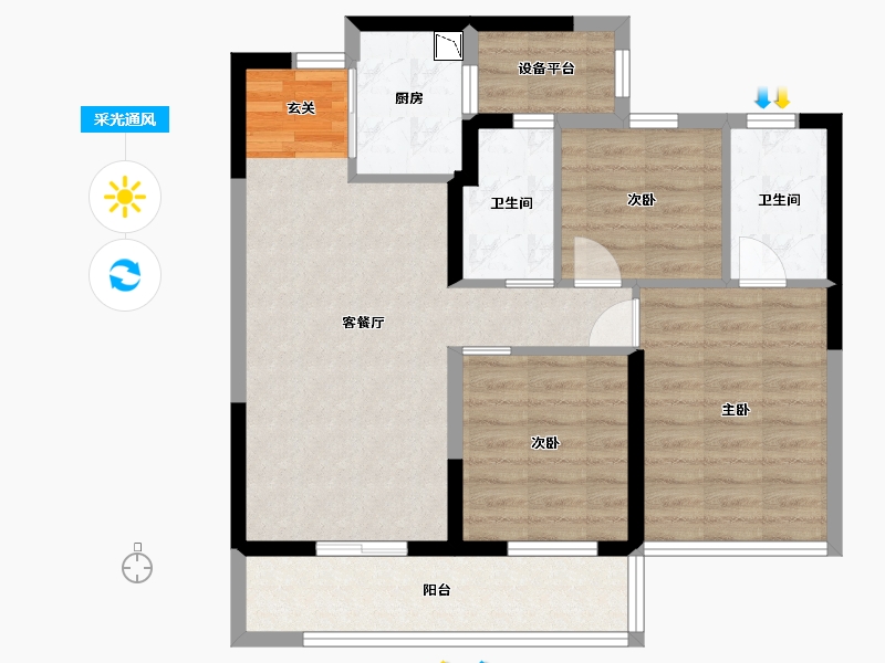 浙江省-杭州市-坤和融创开元望金沙-79.00-户型库-采光通风