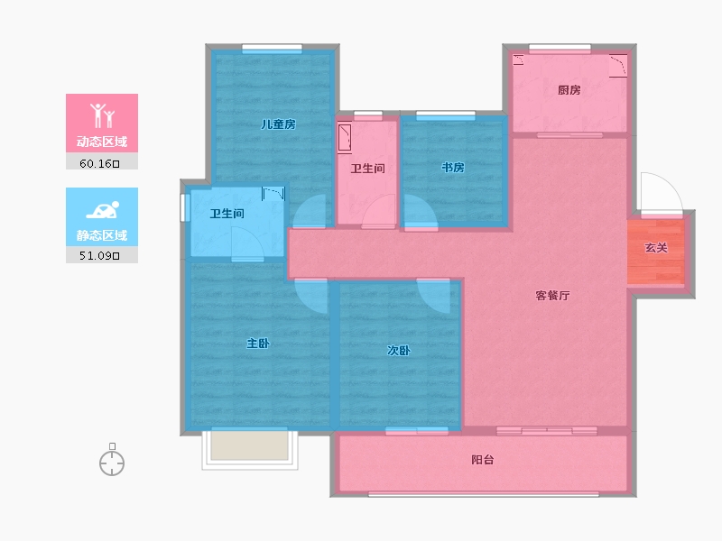 江苏省-徐州市-泽信公馆-100.12-户型库-动静分区