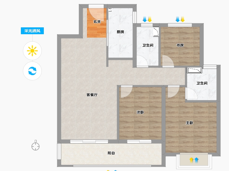 江苏省-徐州市-泽信公馆-84.00-户型库-采光通风