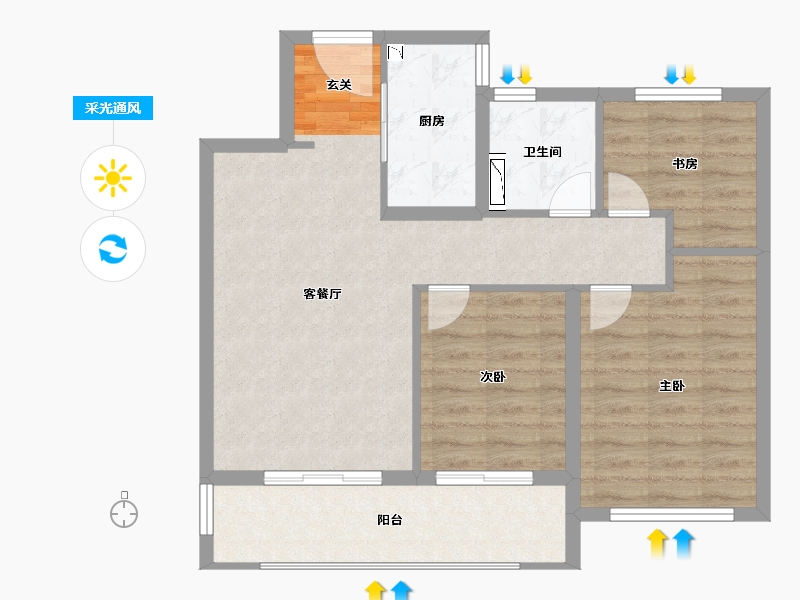 江苏省-徐州市-泽信公馆-76.00-户型库-采光通风