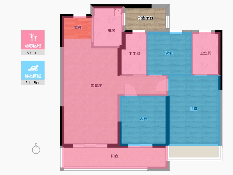 浙江省-杭州市-坤和融创开元望金沙-79.07-户型库-动静分区