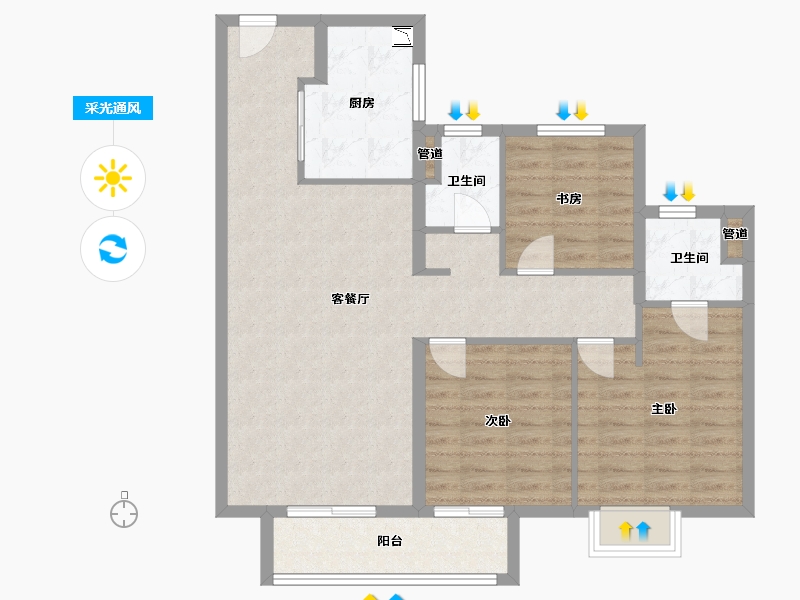 江苏省-镇江市-万科金域蓝湾-91.20-户型库-采光通风