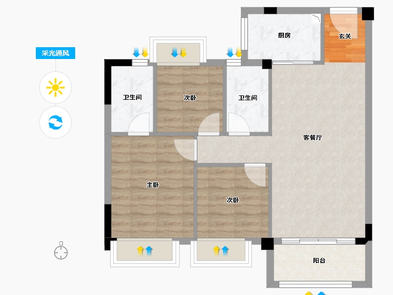 福建省-龙岩市-龙岩碧桂园德兴珑悦台-71.00-户型库-采光通风