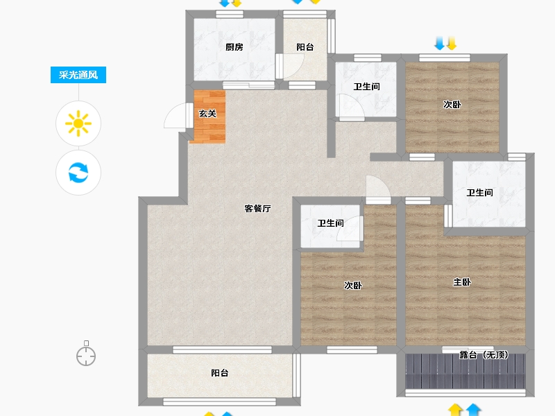 河南省-濮阳市-乐享文博苑-105.60-户型库-采光通风