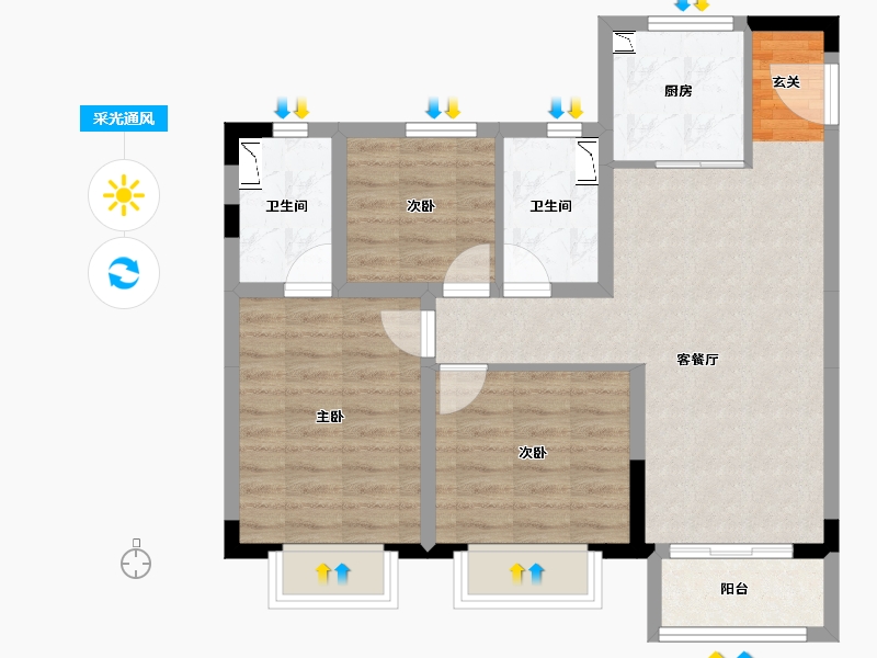 天津-天津市-蓝光芙蓉公馆-72.58-户型库-采光通风